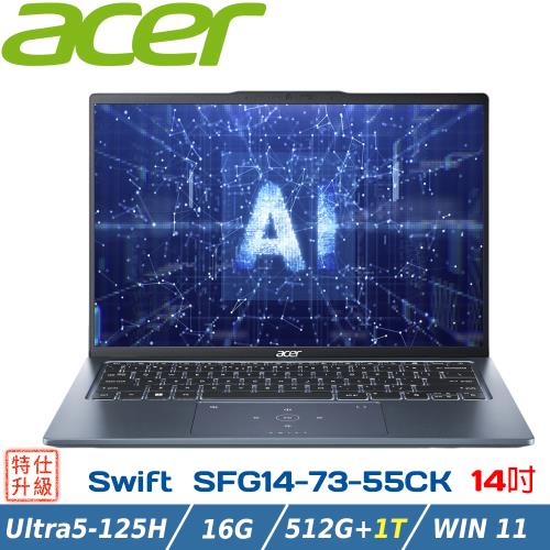 (規格升級)ACER Swift Go AI筆電 SFG14-73-55CK 藍(Ultra 5 125H/16G/512G+1T/W11/14)