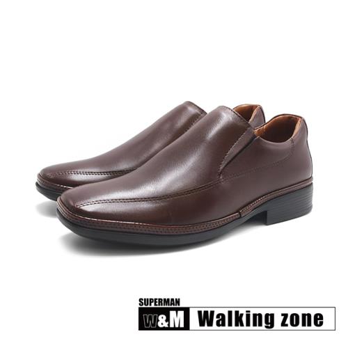 WALKING ZONE(男)SUPERMAN系列 方頭雙線直套輕感減壓皮鞋 男鞋-咖啡色