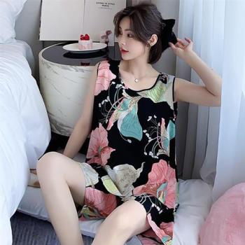 【韓國K.W.】現貨優雅輕柔零著感涼棉睡衣居家服(涼感/睡衣套裝/短袖)