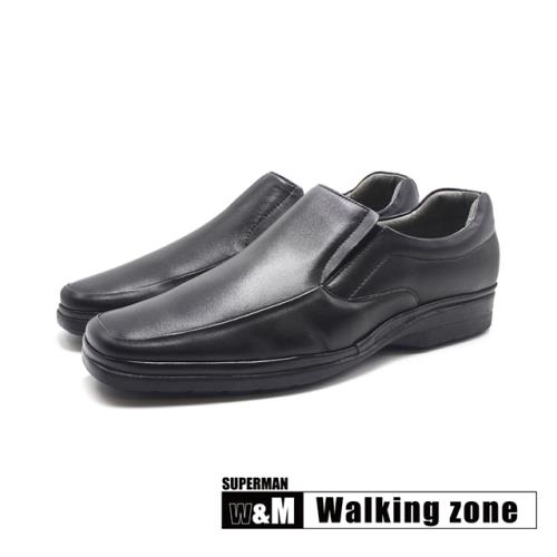WALKING ZONE(男)SUPERMAN系列 大尺碼方頭減壓透氣抗臭皮鞋 男鞋-黑色