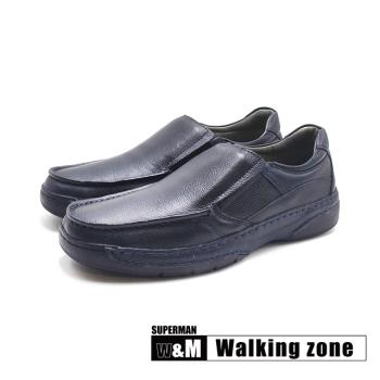WALKING ZONE(男)SUPERMAN系列 牛皮彈力減壓皮鞋 男鞋-黑藍色