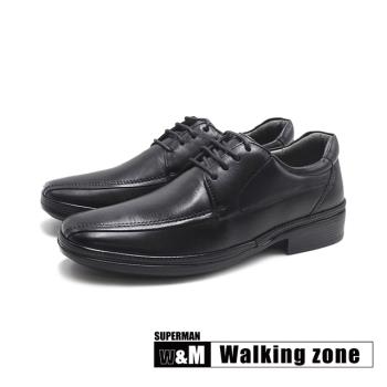 WALKING ZONE(男)SUPERMAN系列 經典縫線綁帶輕量減壓皮鞋 男鞋-黑色