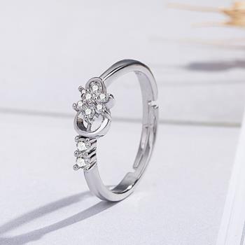 ANGEL 清純花仙子水鑽簡約彈性開口戒指(銀色)