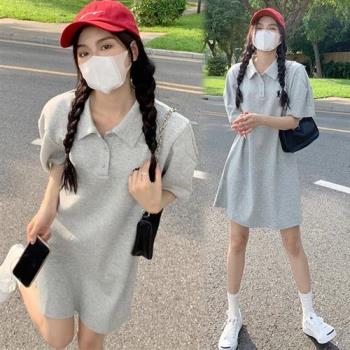 【韓國K.W.】現貨純淨悠甜休閒運動中長睡衣居家服(涼感/小香風/高爾夫球衫/輕薄/短袖共1色)