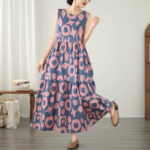  AKARA 桃樂絲粉紫無袖背心蛋糕長裙洋裝(涼感 雪紡 冰絲 抗暑 防曬 美白 大碼)