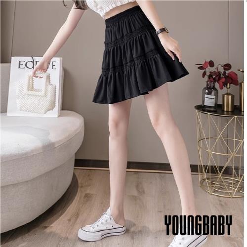 【YOUNGBABY中大碼】鬆緊自帶安全褲造型抓折漸層蛋糕裙 中大尺碼女裝 