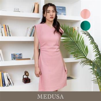 現貨【MEDUSA 曼度莎】紋理抓褶闊肩小洋裝 - 2色（M-XL）｜短洋裝 休閒洋裝