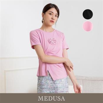 現貨【MEDUSA 曼度莎】茶花珠串顯瘦抓褶T恤 - 2色（M-XL）｜女休閒上衣 小香風山茶花