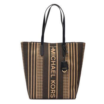 【MICHAEL KORS】 MK 條紋棕色托特包/手提包 - 30F1G5ST9J