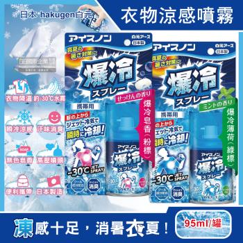 日本hakugen白元-夏日消暑汗味消臭瞬冷約-30℃衣物涼感噴霧95ml/藍罐(攜帶型持久降溫劑,戶外露營,運動,登山,外送,婚禮外拍皆適用)