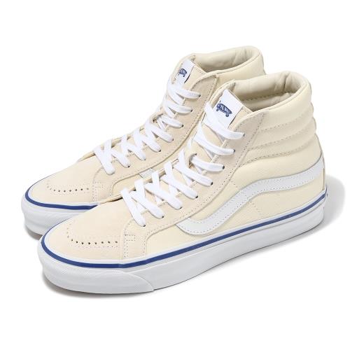 Vans 休閒鞋 Sk8-Hi Reissue 38 男鞋 米白 藍 拼接 帆布 麂皮 高筒 VN000CR0OFW