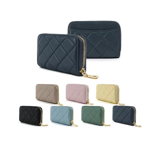 【Luredada鹿兒搭搭】真羊皮零錢包 經典格紋 拉鍊零錢包 女用零錢包 精品零錢包 信用卡收納