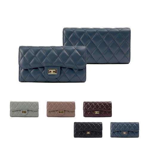 【Luredada鹿兒搭搭】真羊皮長夾 經典格紋 卡扣式長夾 女用長夾 精品皮夾 