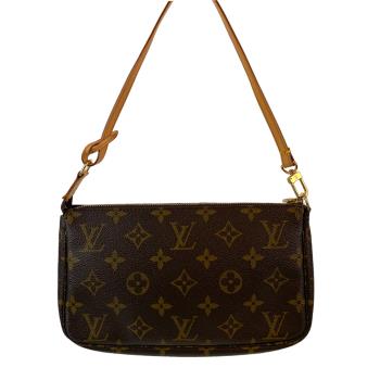 9成新【LV】經典老花 Pochette Accessoires Monogram 大麻將手提包 展示品