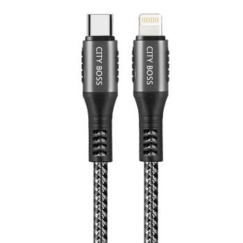 CITY 35W Gan氮化鎵Type-C(PD)+USB快充白+勇固Type-C to Lightning PD編織耐彎折快充線-120cm
