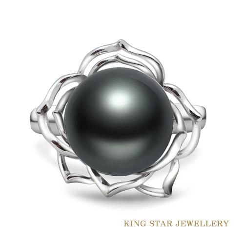 King Star 天然南洋黑珍珠戒指 茶花