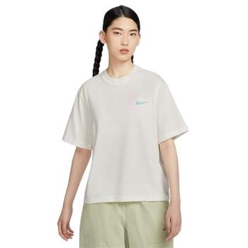 Nike 短袖上衣 女裝 寬鬆 純棉 米白【運動世界】HM4581-133