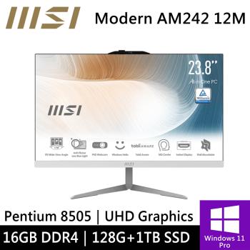 微星 Modern AM242 12M-836TW-SP6 24型 白(Pentium 8505/16G DDR4/128G+1TB)特仕機