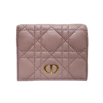 【Dior】女款 柔軟 Cannage 藤格紋圖案小羊皮 對折 (含零錢袋) 短夾 玫瑰粉色 - S5137URXU 973U