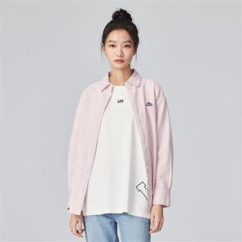 Lee 三角小標LOGO條紋寬版休閒長袖襯衫 Oversize 女 Modern 粉紅LB307002702 LB307002