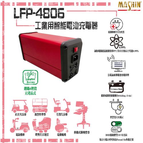 麻新電子 LFP-4806 48V 6A 鋰鐵電池充電器 含鱷魚夾