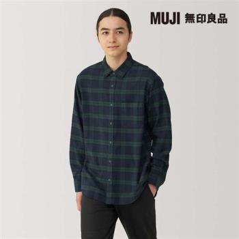 男雙面起毛法蘭絨長袖襯衫 暗藍格紋【MUJI 無印良品】