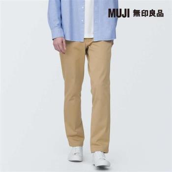 男有機棉混彈性綾織合身褲 淺米【MUJI 無印良品】