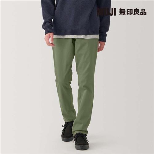 男彈性綾織合身褲 卡其綠【MUJI 無印良品】