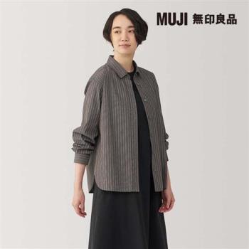 女水洗平織布標準領長袖襯衫 摩卡棕直紋【MUJI 無印良品】