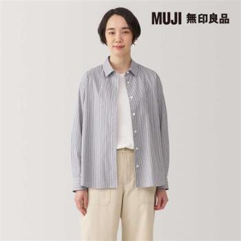 女水洗平織布標準領長袖襯衫 棕直紋【MUJI 無印良品】