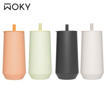 【WOKY 沃廚】輕芯鈦瓷易潔層 吸管保溫杯600ml