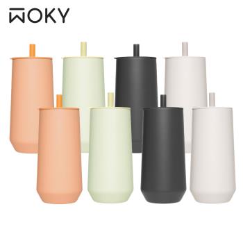 超值二入組【WOKY 沃廚】輕芯鈦瓷易潔層 吸管保溫杯600ml