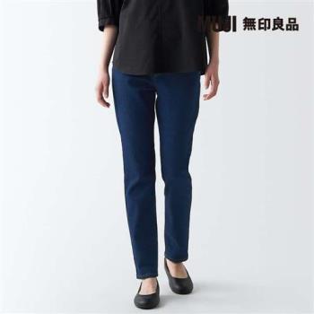 女有機棉混彈性丹寧合身褲 藍色【MUJI 無印良品】