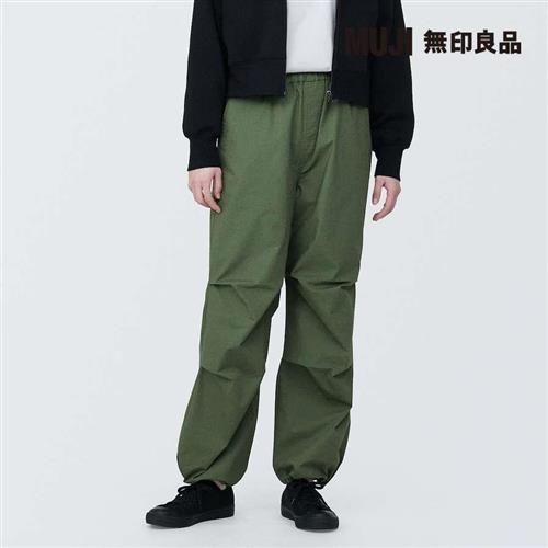女棉混聚酯纖維降落傘舒適長褲 深綠【MUJI 無印良品】