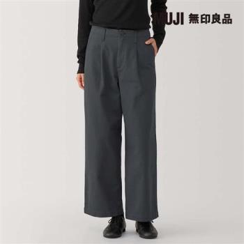 女節紗綾織打褶寬版褲 深灰【MUJI 無印良品】