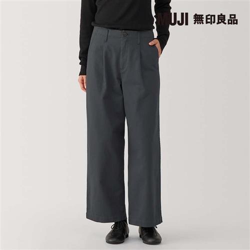 女節紗綾織打褶寬版褲 深灰【MUJI 無印良品】