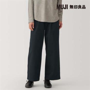女節紗綾織打褶寬版褲 黑色【MUJI 無印良品】