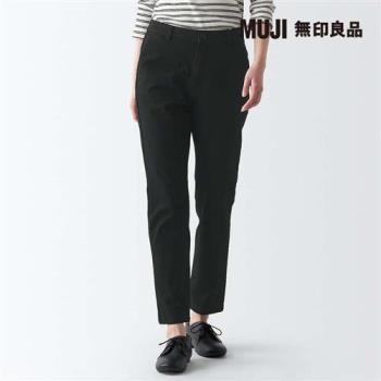 女有機棉混縱橫彈性綾織合身錐形褲 黑色【MUJI 無印良品】