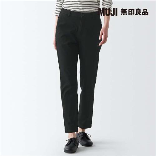 女有機棉混縱橫彈性綾織合身錐形褲 黑色【MUJI 無印良品】