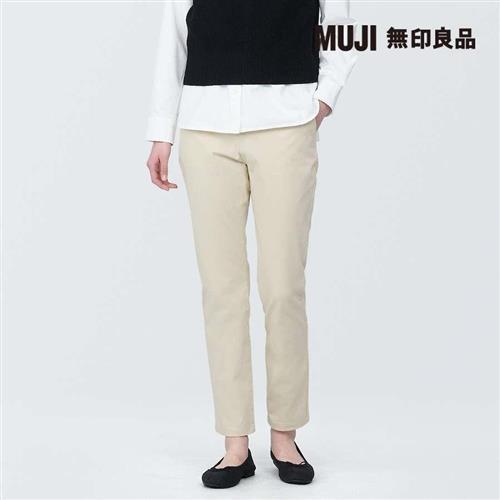 女有機棉混縱橫彈性綾織合身錐形褲 象牙白【MUJI 無印良品】