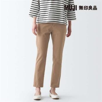 女有機棉混縱橫彈性綾織合身錐形褲 米色【MUJI 無印良品】