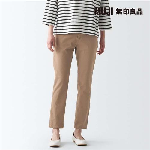 女有機棉混縱橫彈性綾織合身錐形褲 米色【MUJI 無印良品】