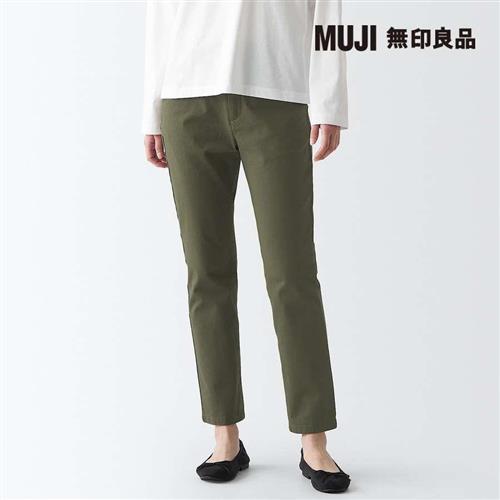 女有機棉混縱橫彈性綾織合身錐形褲 深綠【MUJI 無印良品】