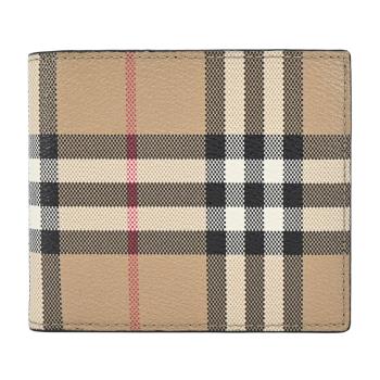 BURBERRY 經典格紋帆布對開8卡短夾(卡其)