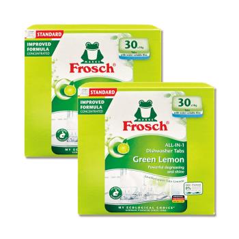 (2盒60入超值組)德國Frosch小綠蛙-洗碗機專用3合1環保洗碗錠30入/盒-檸檬香(遇水即溶獨立包裝,碗盤餐盤清洗,去油汙水垢,各款洗碗機適用)