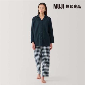 女無側縫二重紗織家居睡衣 暗藍格紋【MUJI 無印良品】