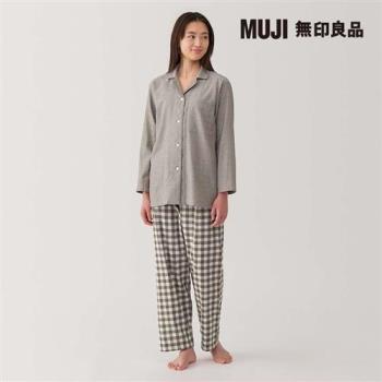 女無側縫二重紗織家居睡衣 棕格紋【MUJI 無印良品】