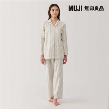 女無側縫二重紗織家居睡衣 Sand beige stripe【MUJI 無印良品】