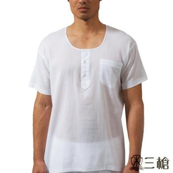 三槍牌 時尚精典100%純棉縐縐布半門襟男短袖上衣2件組加大尺寸 3XL-4XL HE431