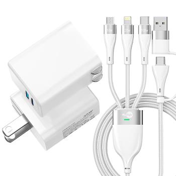 CITY 35W Gan氮化鎵Type-C(PD)+USB快充白+MyStyle 二出三 6用型快充線